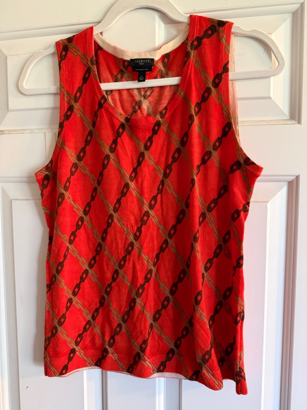 Talbots Orange Merino Chain-Print Sleeveless Tank Top